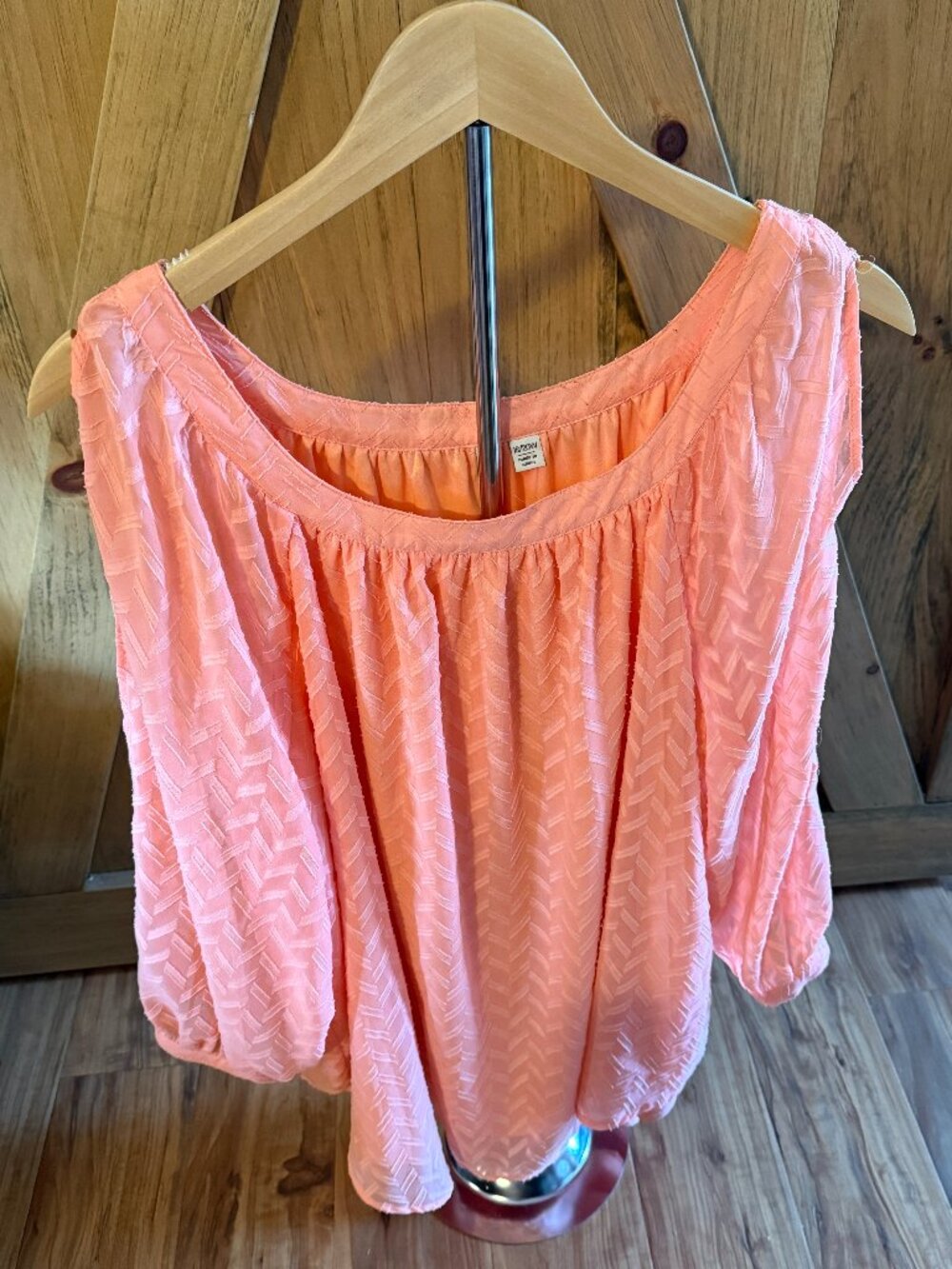 Peach Textured Chevron Off-Shoulder Style Top 18/20W